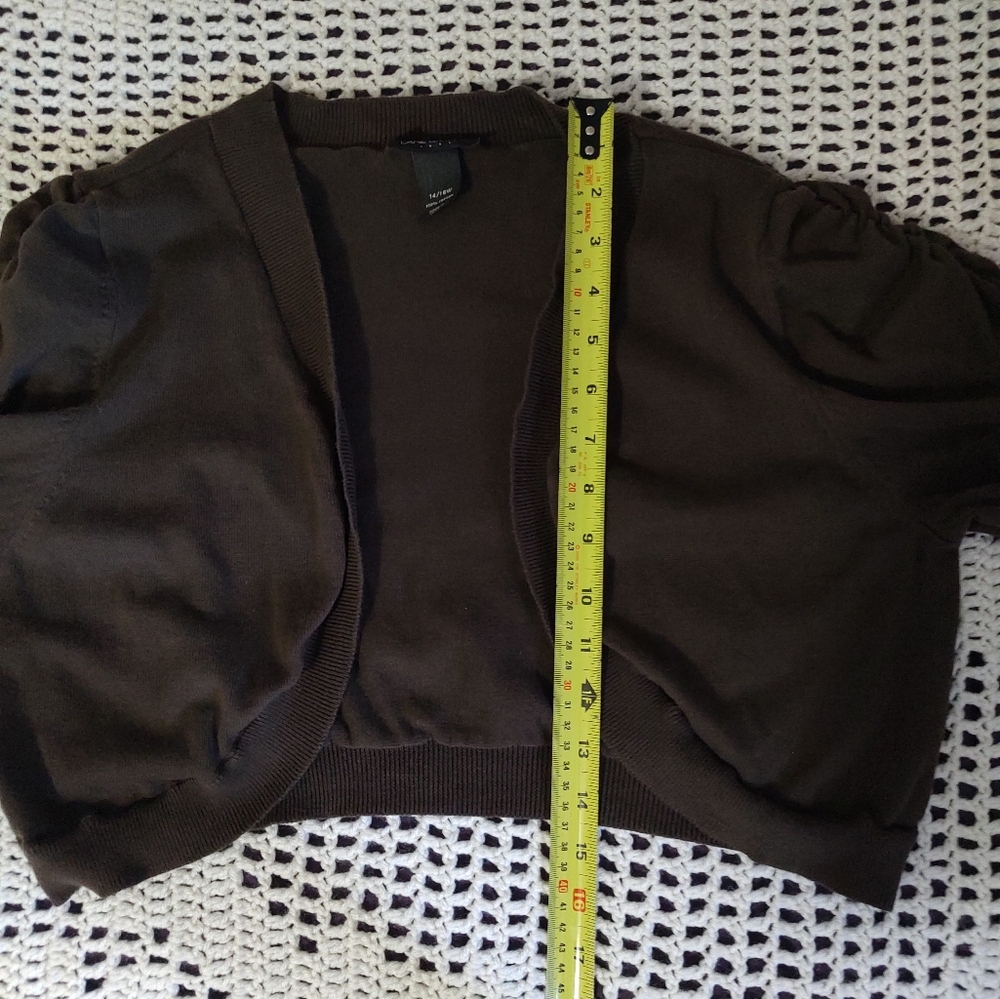 Lane Bryant Brown Open Short Sleeve Shrug Size 14/16 - Picture 10 of 11